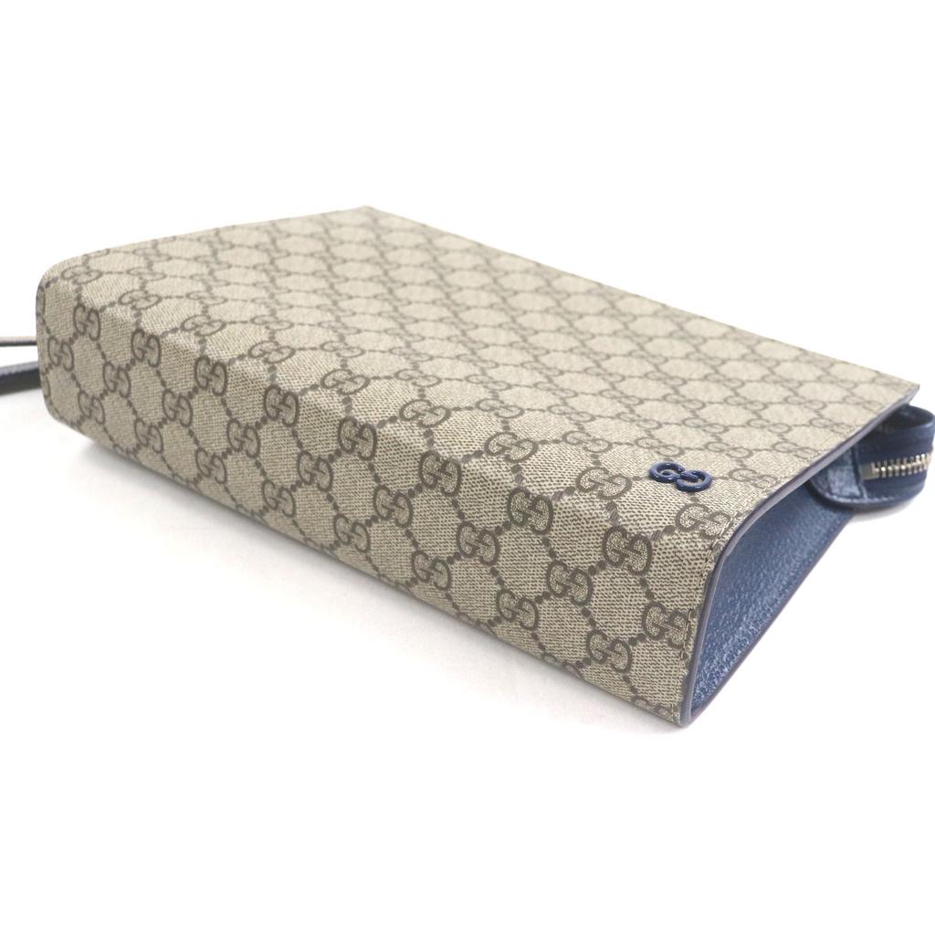 Gucci Clutch Tasche Beige blau GG Supreme Canvas Herren 768255 Gebraucht