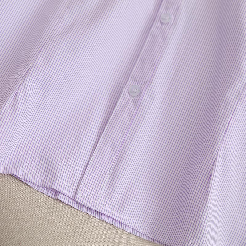 Women's Plus Size V-Neck Purple & White Striped Short-Sleeve Shirt - Slimming, Professional, Formal, Extra Large, Spring/Summer