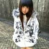 2KWEIRD Faux Coats Women Graphic Jacket with Hooded Fleece Fur Hoodie Edgy American Retro Street Style and Y2K Fashion Top