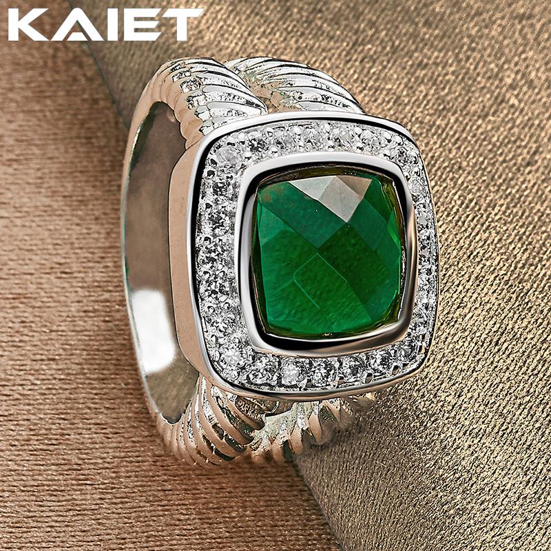 925 Silber Quadratischer Grüner Kristall 7-10 Ring Für Damen Modeaccessoires Schmuck