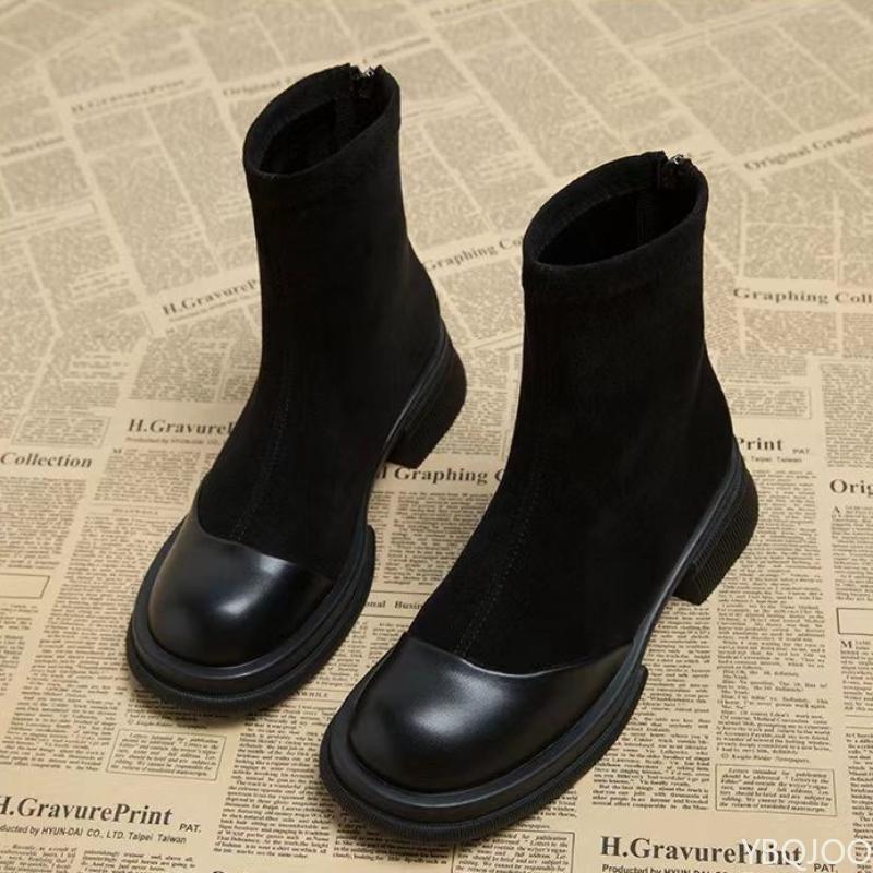Retro Style Women'S Back Zipper Simple Comfortable Cotton Boots Brown Thick Sole Daily Casual Versatile Women'S Short Boots