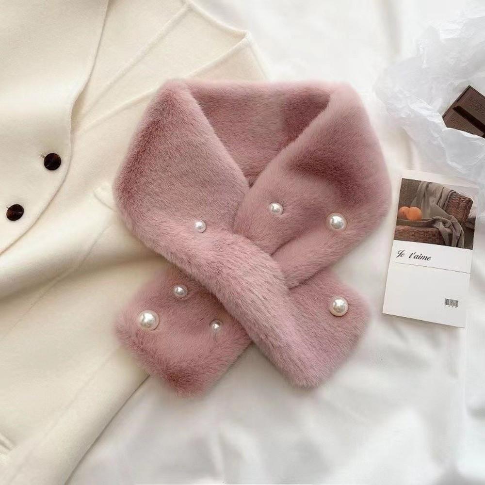 Fashion Elegant Scarf Solid Color Windproof Neckerchief Pearl Cold Proof Cross Scarves Winter