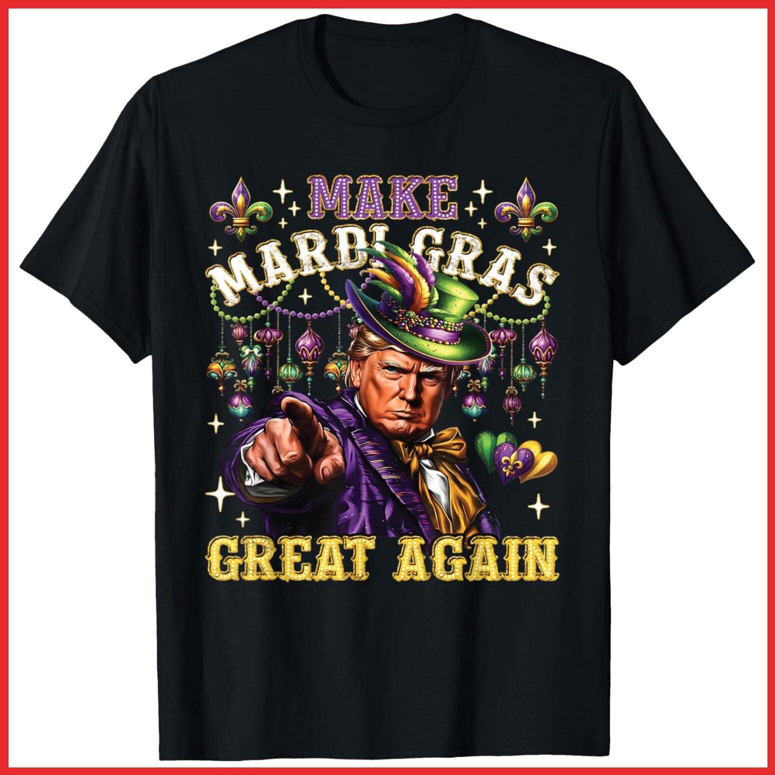 Funny Mardi Gras Donald Trump Black Cotton T-Shirt S-5XL S