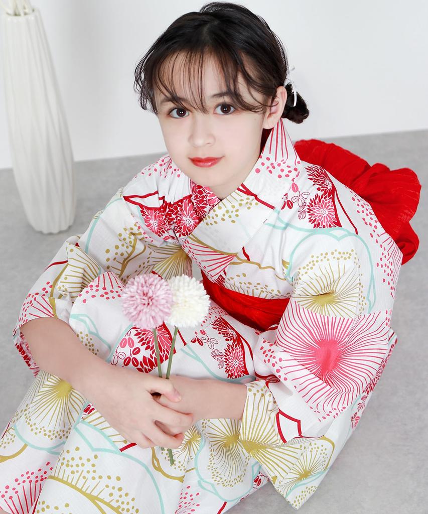 Yukata Change Set Heiko Junior Girls Plum [KYOETSU] Set, Yukata, Zweiteiliger Typ, Mädchen, Ungebleicht, Webart, 3-teilig (Yukata, Obi, Geta), (3.Edo