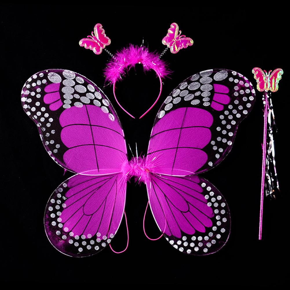 Kids Butterfly Wings Set Headband Wand Halloween Party Costume Children Fairy Props Christmas Photography Props