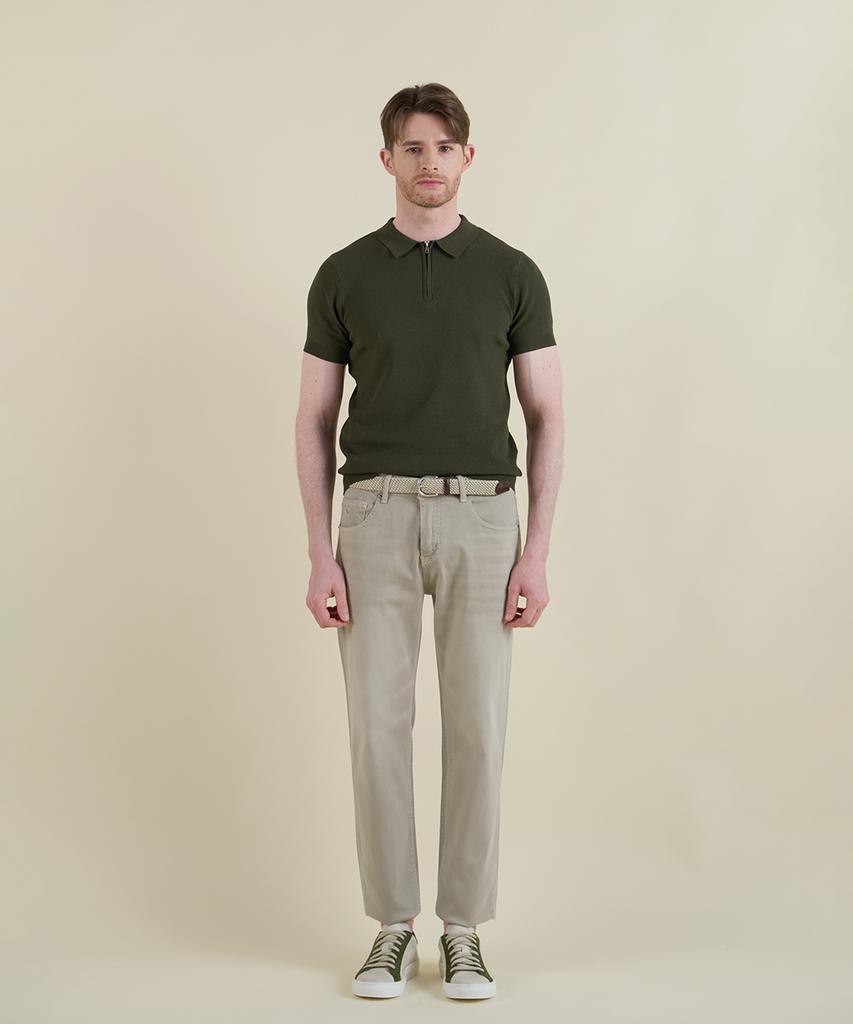 PANICALE Khaki Short-Sleeve Zip-Up Polo Knit