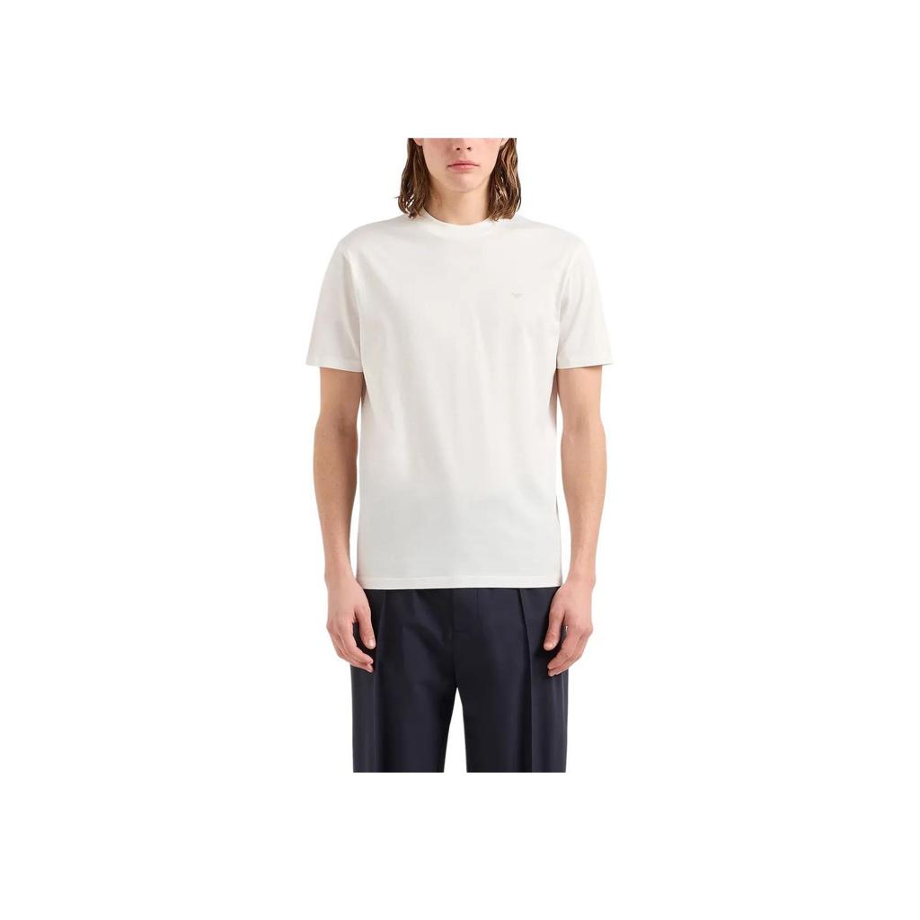 Emporio Armani Solid Color Logo Embroidered Crew Neck Pullover Short Sleeve T-Shirt Men tops Off-White EM000079-AF100941U-1105