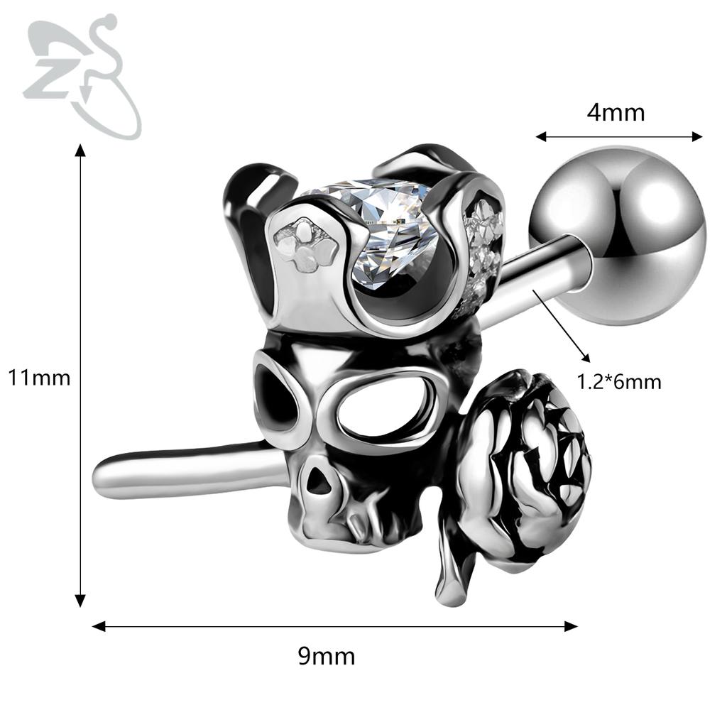 ZS 1 PC Punk Gothic Skull Stud Earring For Men Women Spider Snake Earrings Ear Studs Cartilage Helix Lobe Piercing Jewelry 16G