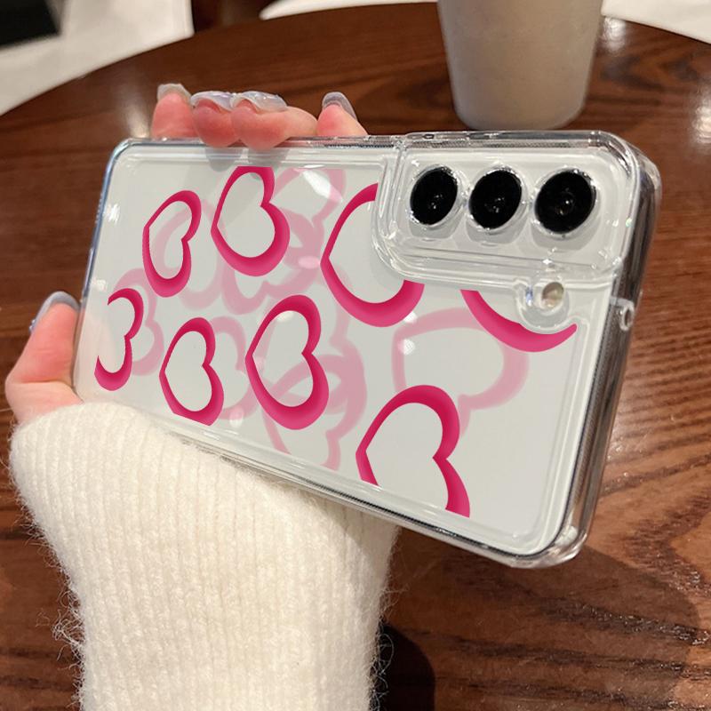 Heart Print Transparent Phone Case For Samsung Galaxy S25 S24 S22 Ultra S23 S24 FE A17 A56 A16 A36 A26 A55 A15 A25 A54 5G Shockproof Soft TPU Cover