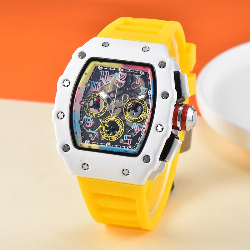 Barrel-shaped colorful hollow versatile men's quartz watch spot fashion sports hollow quartz men's watch wholesale