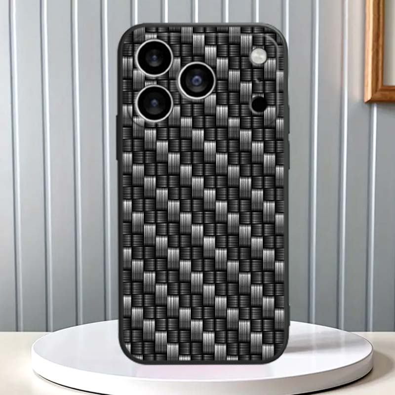 Black Carved Woven Texture Phone Case For Apple iPhone 17 16 16E 15 14 13 12 11 Pro Max Plus Black Soft Silicone