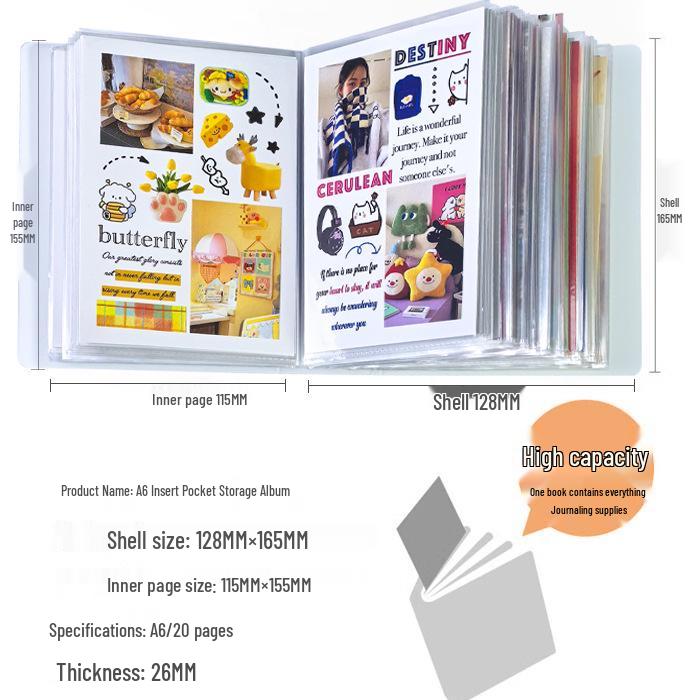 A6 Velkokapacitní úložné album na pohlednice, samolepky, fotografie a poznámky
