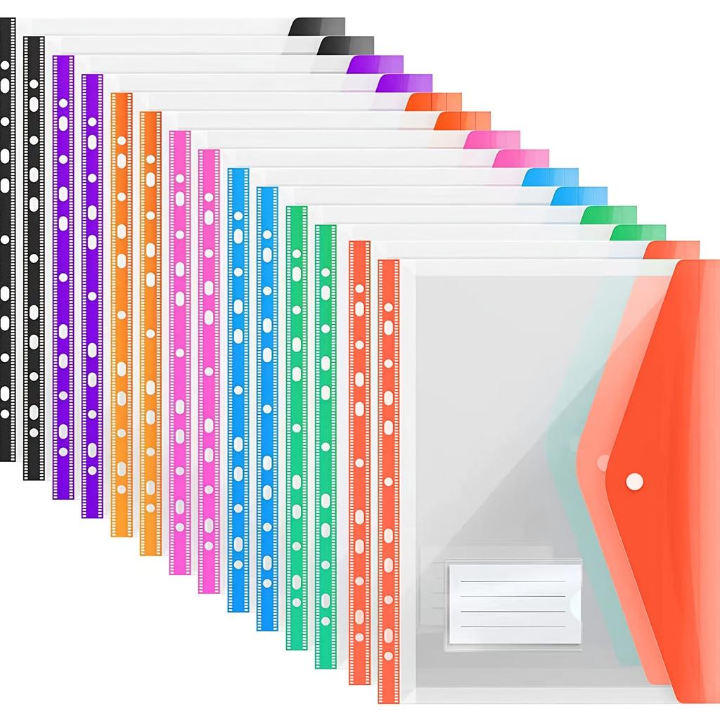 12pcs Wallets Document Expandable A4 Perforated Press Stud Closure Durable Plastic Ideal For Organizing Files And Labels Document Organization