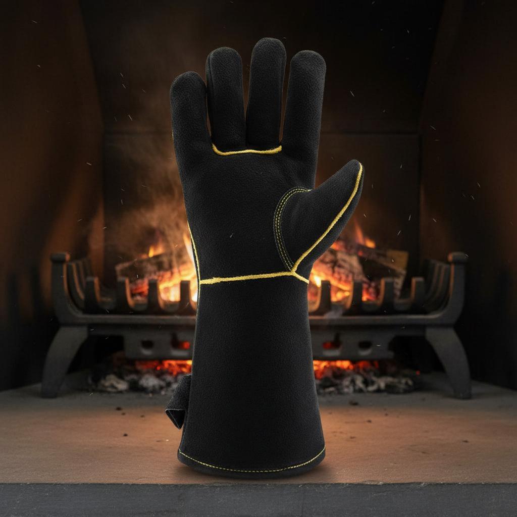 Long Leather High-Temperature Gloves High Temperature Fireproof Leather Gloves for Welders, Barbecue