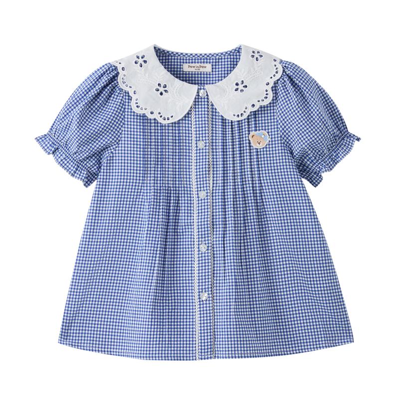 PawinPaw Girls Plaid Bubble Gauze Short-Sleeve Shirt 120
