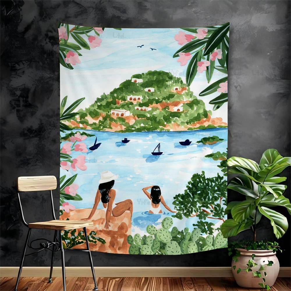 

Nordic Beach Holiday Girl Tapestry Art Printing Art Science Fiction Room Home Decor Wall Art Decor 74x94cm(29x37in)