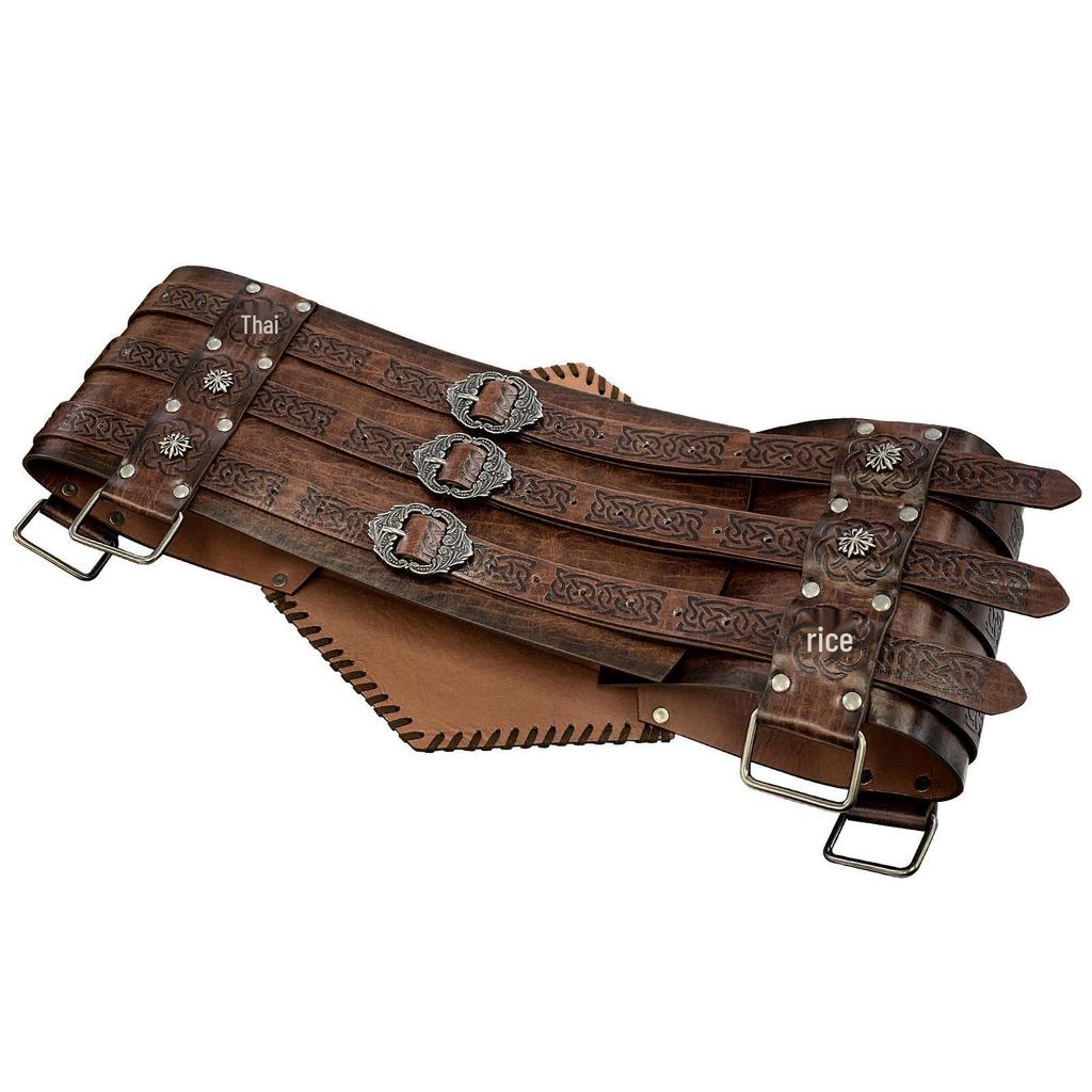 Nordic Viking Thor's Hammer Embossed Wide Knight Belt - Medieval Retro Style