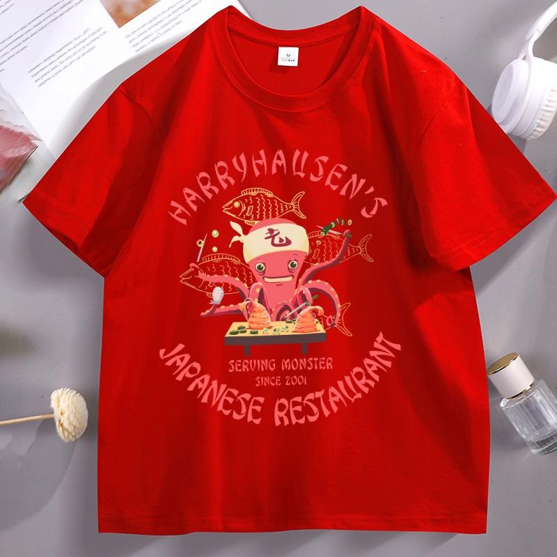 Octopus Chef Japanese Restaurant TShirt Unisex Women Funny Graphic T Shirt Casual Cotton Short Sleeve Round Neck Tshirt Clothing S