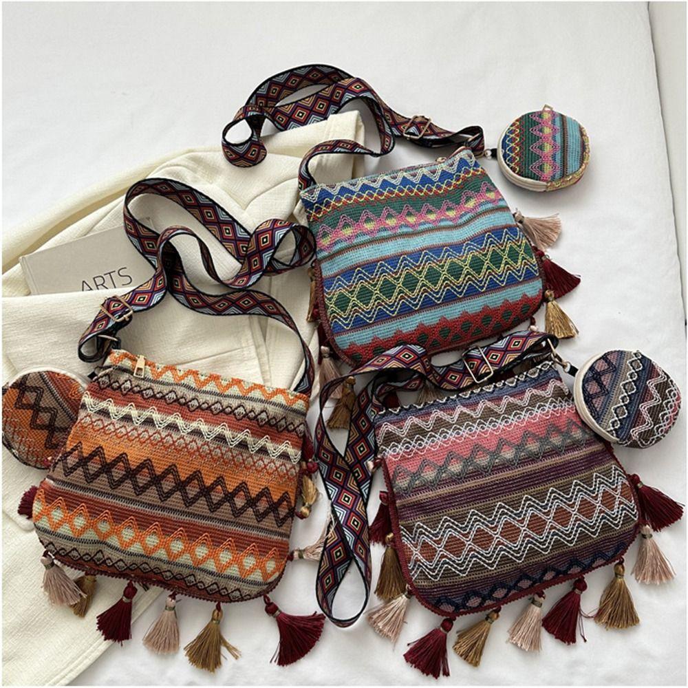 Woven Bag Ethnic Style Crossbody Bags Tassel Bohemian Shoulder Bag Fringe Shoulder Bag  Outdoor