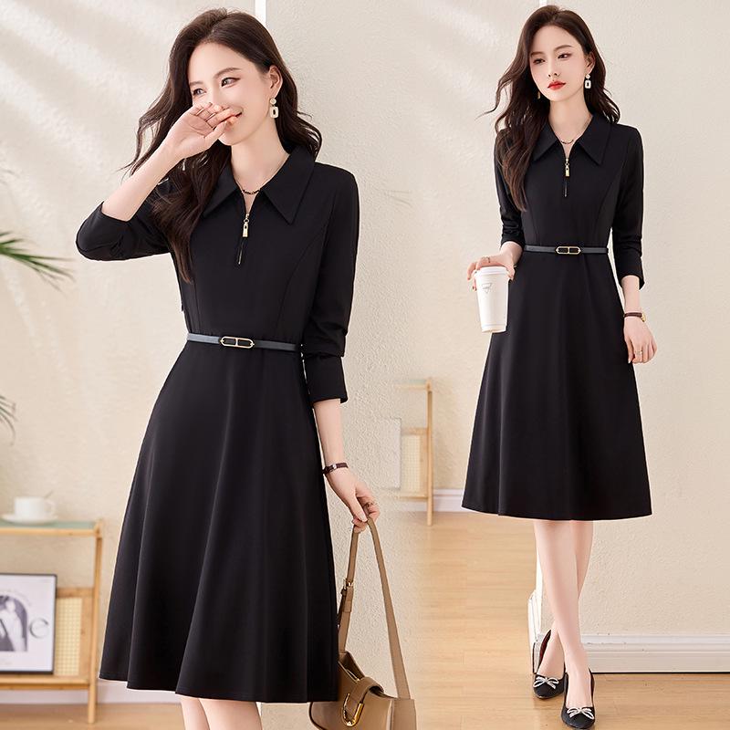 

Зимнее женское платье 2025 года, приталенное, с длинным рукавом, с поясом, миди XXXXL for 148-158 lbs чёрный