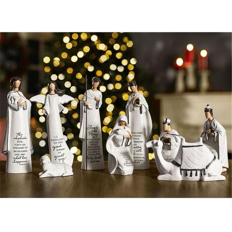 Christmas Nativity Figurine,Resins Stable Nativity Scene Holy Family Collectable Decors,Christmas Table Figure Ornament