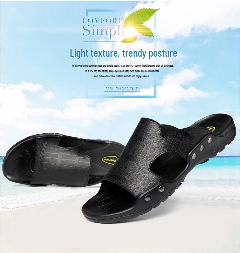 Ciabatte da Uomo in Pelle di Mucca Stile Coreano Open-Toe, Scarpe da Spiaggia Traspiranti, Design Bidirezionale, Taglie 38-52.