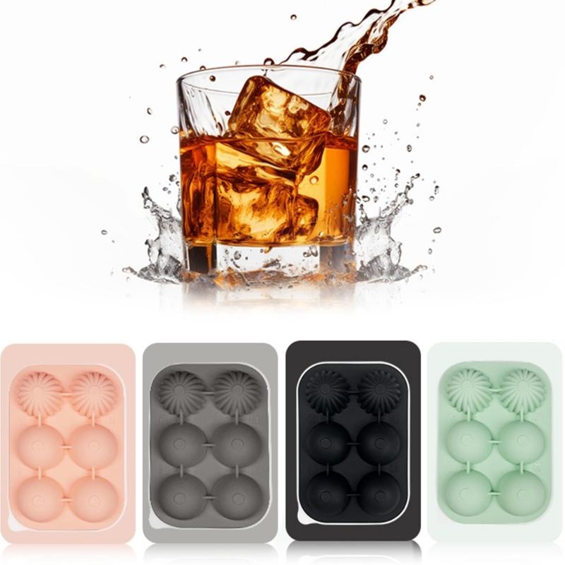 Efficient Safe Silicone Ice Cubes Tray 6 Large Round Cavities Leak proof Lid Funnel For Cocktails Whiskeys Juice