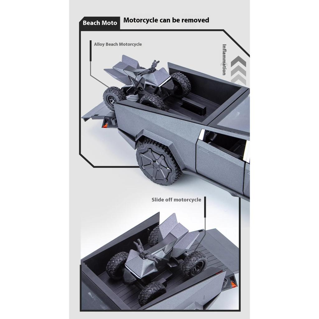 1/24 Tesla Cybertruck Pickup Alloy Car Model Diecasts Metal Toy Off-road Vehicles Car Model Simulation Sound and Light Kids Toys Gift