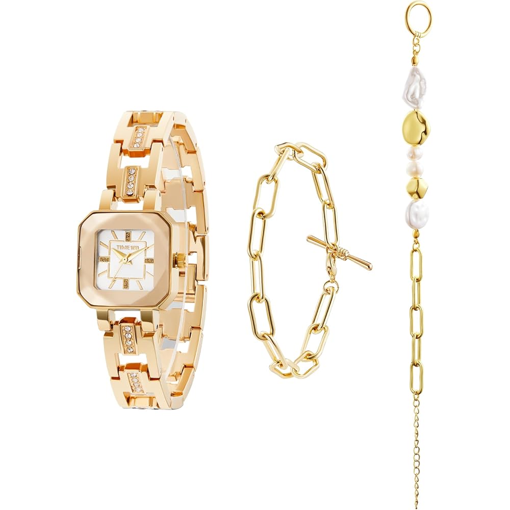 Time100 Women s Quartz Watch Gold Skeleton Design with Diamond Band 30M Water Resistant Bracelet Style
