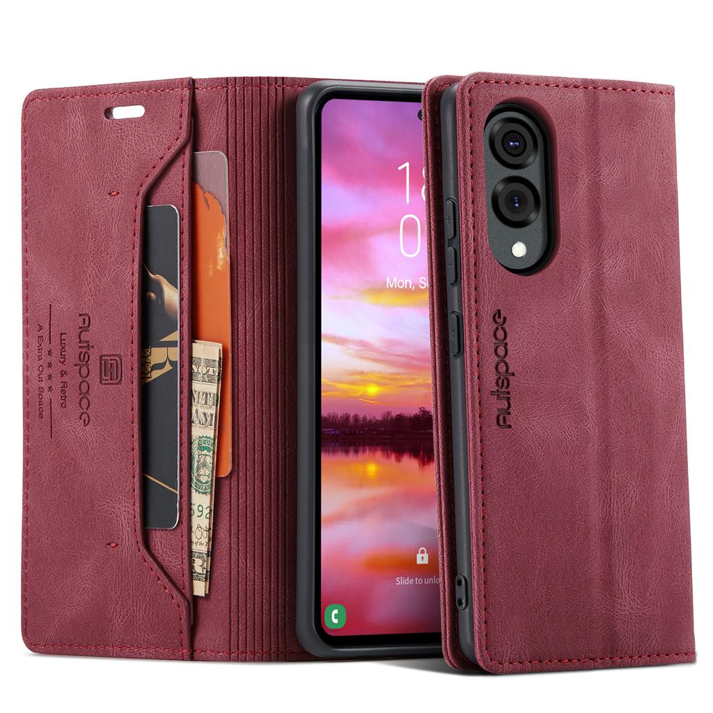 For Samsung Galaxy S25 Edge Wallet Case AUTSPACE A01 Leather Stand Cover with RFID Blocking Card Holder