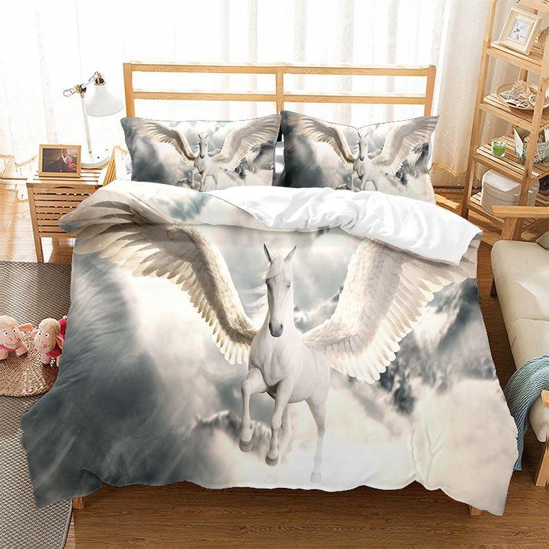 Running Unicorn Horse Bedding Set 3D Print Polyester Duvet Cover Single Twin Queen King Size for Home Decoration Birthday Gift