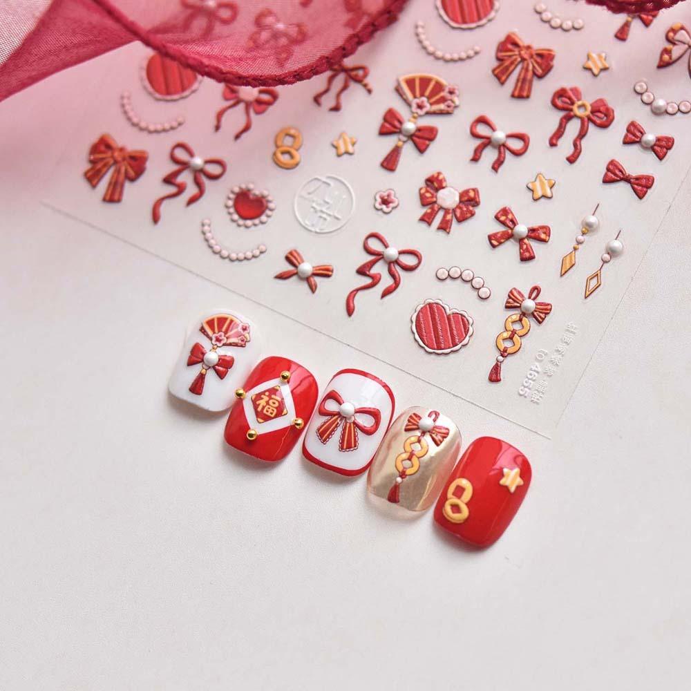 Nail Accessories Chinese New Year Nail Sticker 3D Pearl Bow Snake Nail Decoration  Lady/Girls