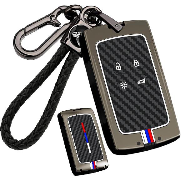 

ontto Metal and Silicone Car Key Cover Compatible with Renault Koleos Kadjar Captur Megane Talisman Espace Clio Zoe Scenic Arkana Dacia Sandero,Solid Long keychain-black