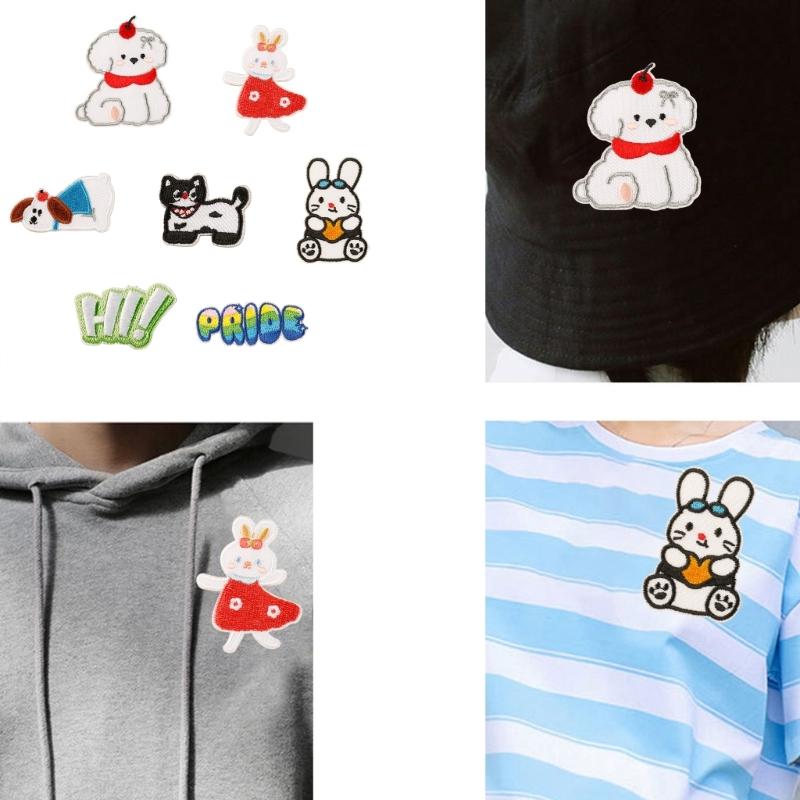 7 Pcs Dogs Sew On/Iron On Patches Cartoon Cats Embroidered Patches Rabbits Sewing Patches for Backpacks Decorations