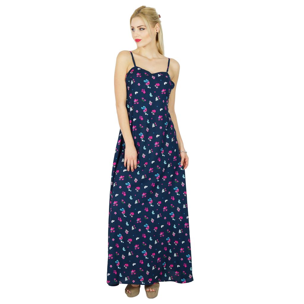 Bimba Women Spaghetti Strap Blue Maxi Printed Dress Summer Casual Wear