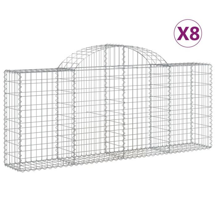 VidaXL Paniers à gabions arqués 8 pcs 200x30x80/100 cm Fer galvanisé, gabion, cage de gabion, panier de mur de gabion, mur 3146095