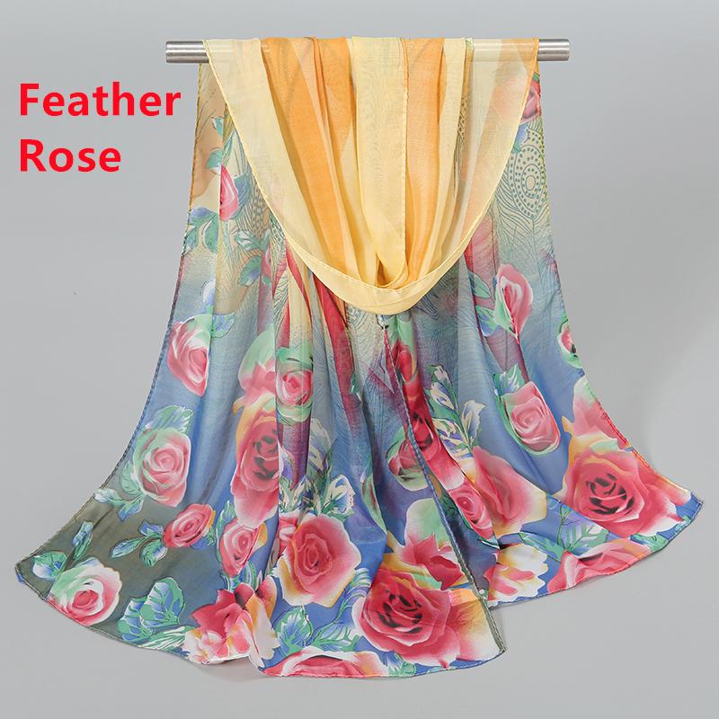 150*50Cm Spring Floral Printed Scarf Women Long Shawl Thin Georgette Hijab Beautiful Rose Flower Pareos Beach Sunscreen Shawl