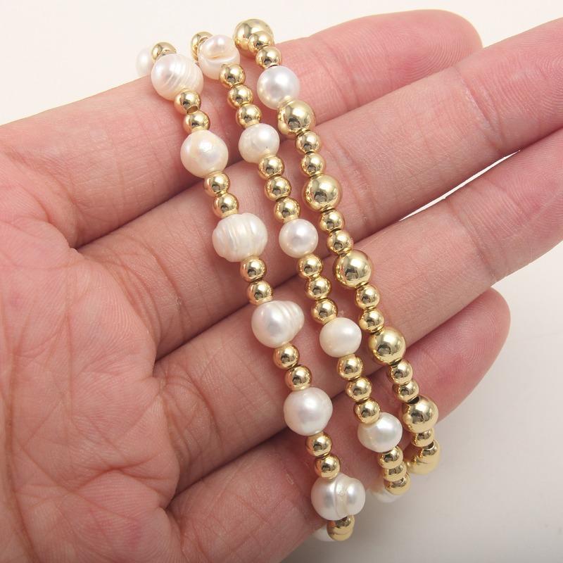 Meier Freshwater Pearl Gold-plated Copper Round Bead Bracelet - Luxury Fashion Stretch Layered Bracelet