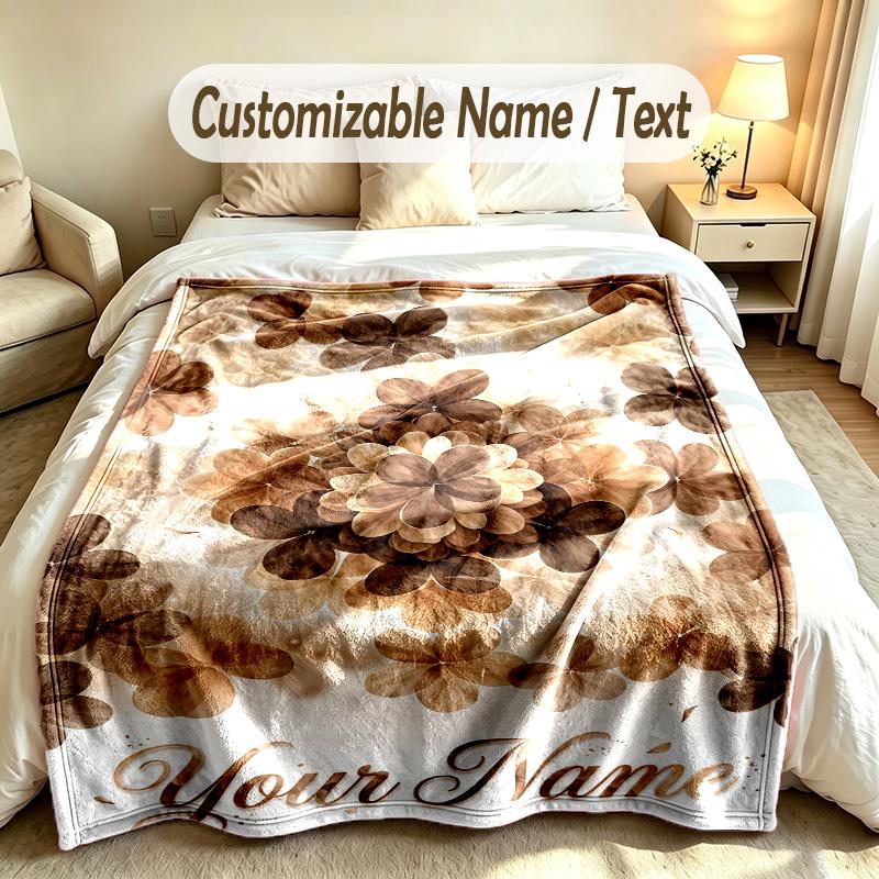 Floral Garden Theme Soft Blanket Personalized Custom Name Text Print Warm Blanket Home Sofa Bedroom Decor