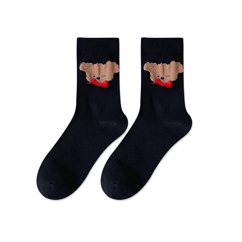 Women's 3D Cartoon Animal Mid-tube Socks with Ball Spring Autumn Cute Trendy CreativeSoft Breathable Cotton Socks