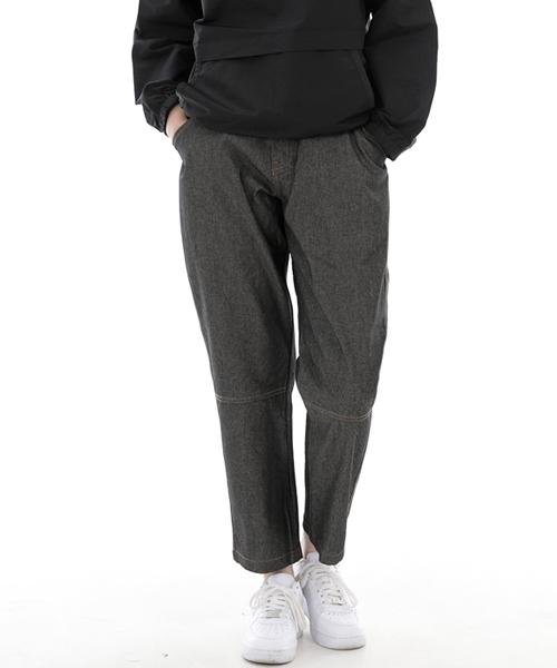 Seinteukeulu Wide Cut Crop Half-Band Pants Wch-327 Gray Black Denim Brs