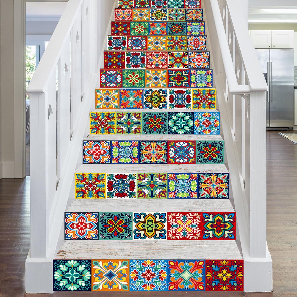 Barevný vzor Keramické dlaždice Samolepka na zeď Stoly Koupelna Kuchyň Domácí Dekor Samolepky na zeď Vodotěsné Slupovací a lepicí PVC Art Mural