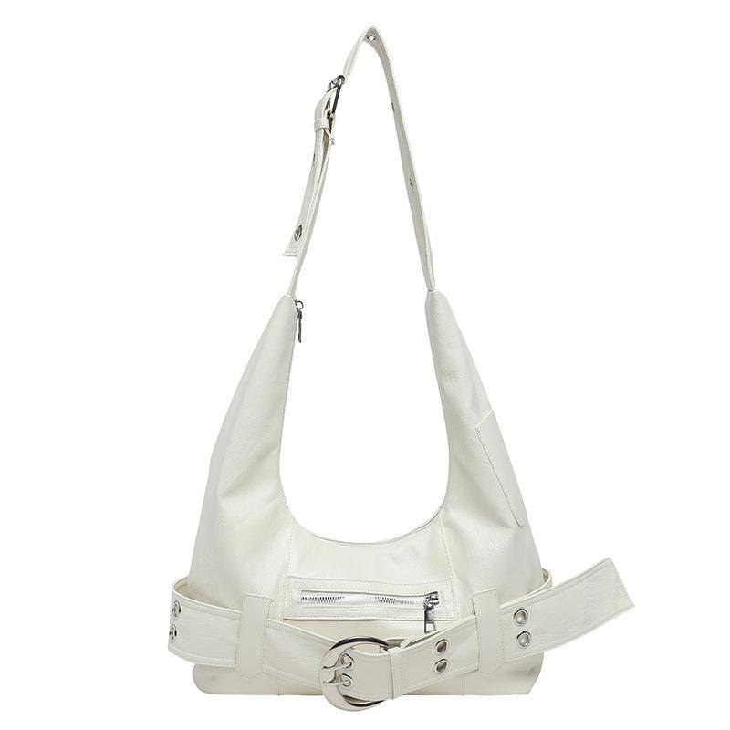 Retro Luxury Belt Buckle Shoulder Bag, Y2k Hot Girl Motorcycle Bag, Fashion Rivet Large Capacity Handbag Crossbody Dumpling Bag
