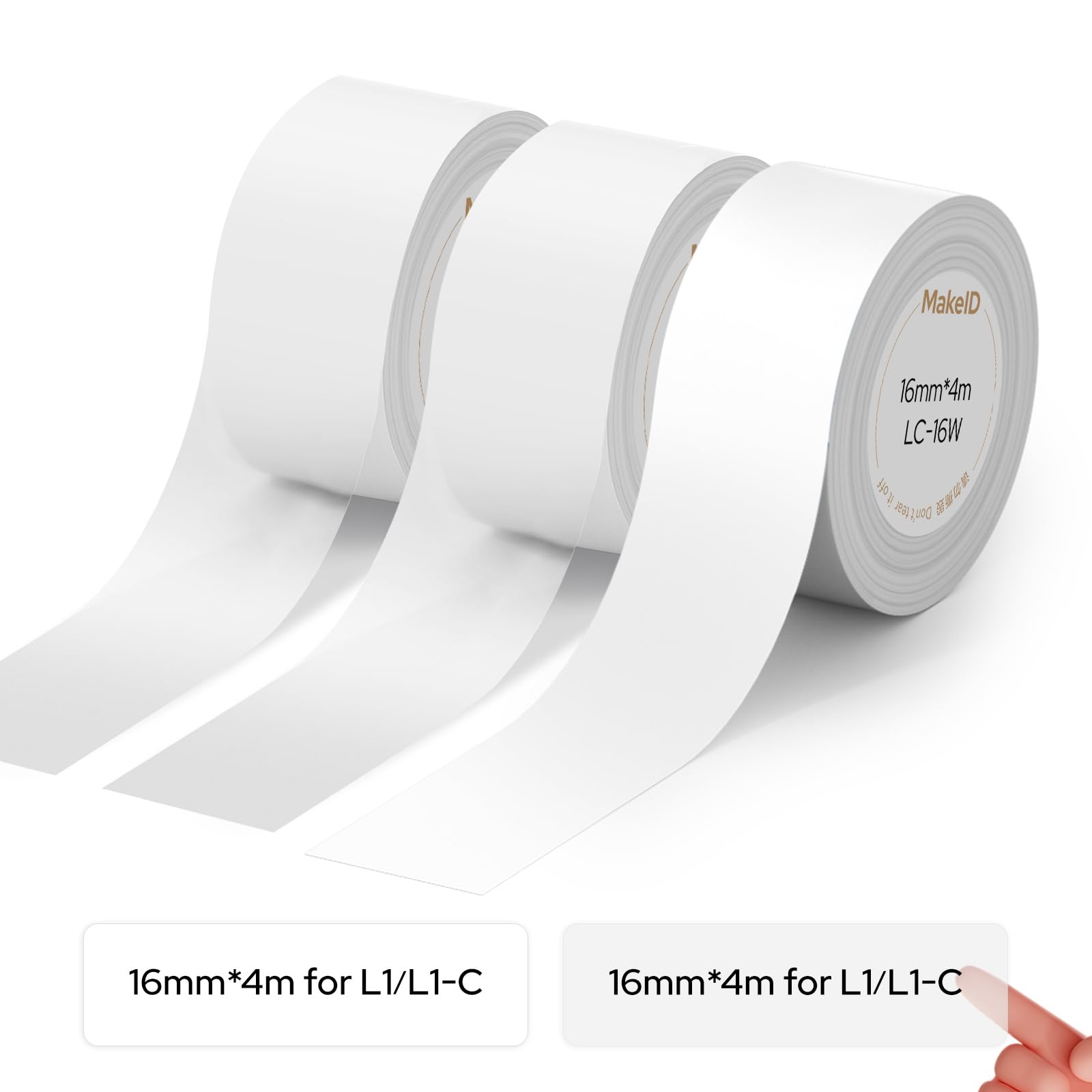 MakeID L1 Label Printer Dedicated Thermal Roll 16mm Genuine Label Thermal Paper / L1-C Paper, Length, 3-Roll Set, Stickers,
