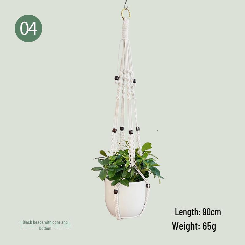Coș suspendat din frânghie de bumbac țesut manual pentru decorarea balconului