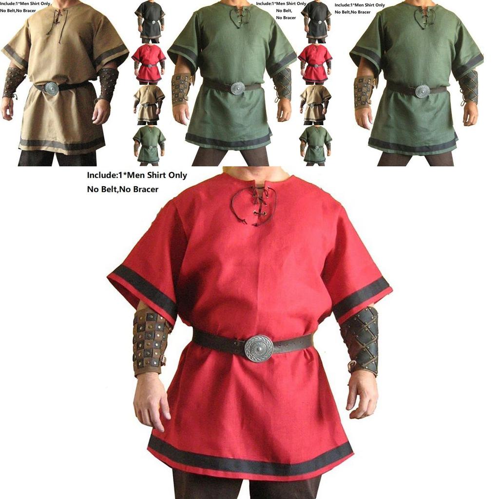 Medieval Norman Viking Costume Short Sleeve Tunic Top For Halloween Parties