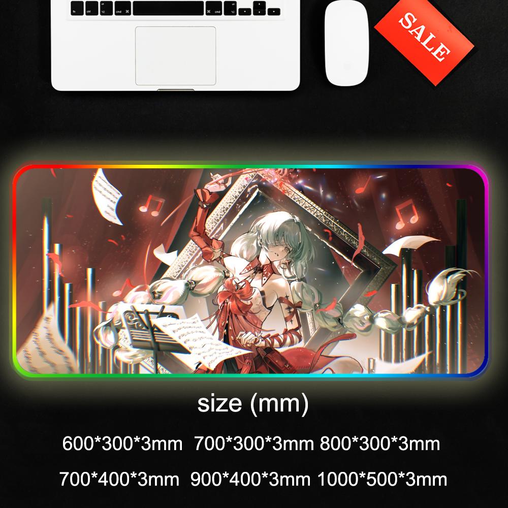 Phrolova wuthering Mauspads RGB Gaming-Mauspad Großes LED-Pad PC-Schreibtischmatte Leuchtendes Mauspads Große Tastaturmatten Tischteppich Mit