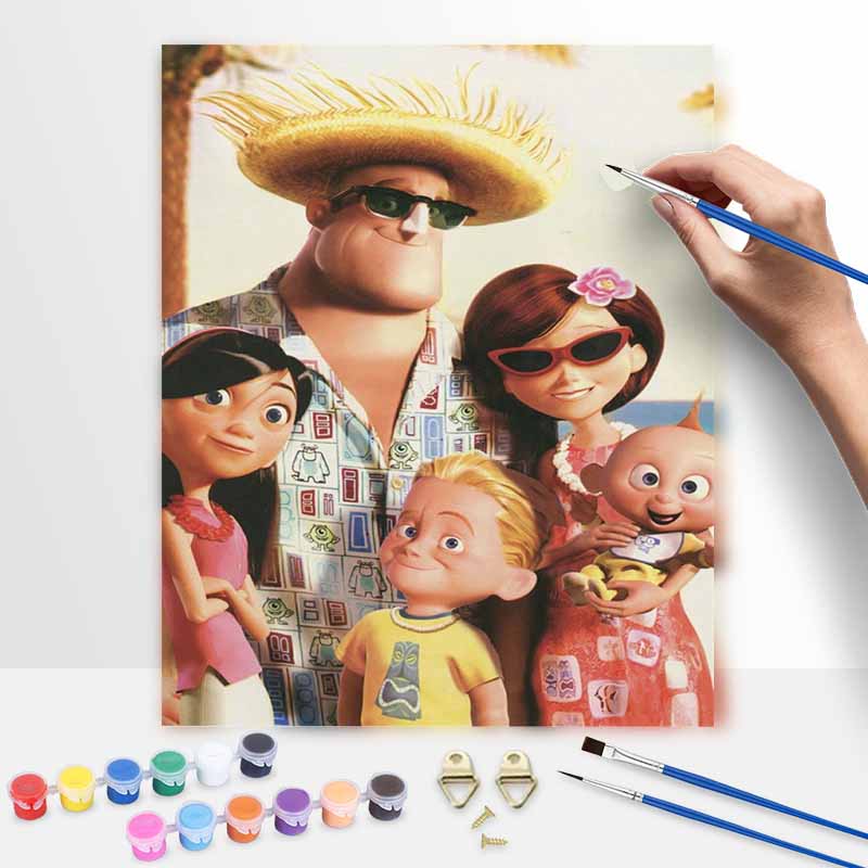 Disney The Incredibles Family Oil Painting Kit Tropical Vacation Home Decor Gift 20x30cm