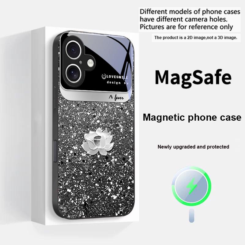Pink gradient lotus For iPhone 17 Pro Max 16 E 15 14 13 Plus 12 mini 11 17 Air XR Xs Max 7 Plus Magsafe Glass Phone Case