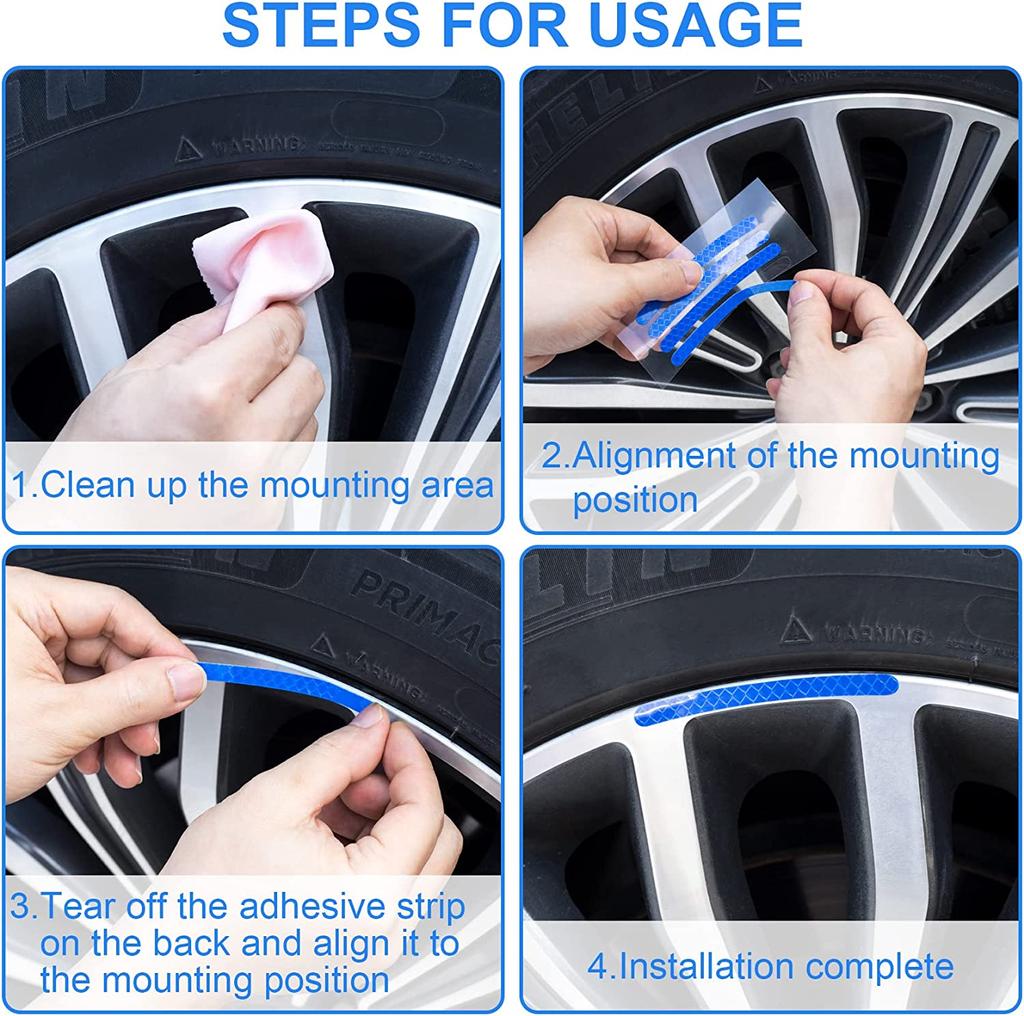 20Pcs Reflective Strips for Wheel Tire Hub Night Warning Stickers Safety Reflective Warning Lighting StickerAuto Accessories